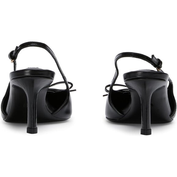Black Slingback Women's Bow Pointed Toe Kitten Heel Backless Stiletto Sandals - Picture 6 of 8